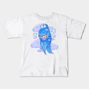 Cute blue cloud bubble head girl in kawaii style Kids T-Shirt